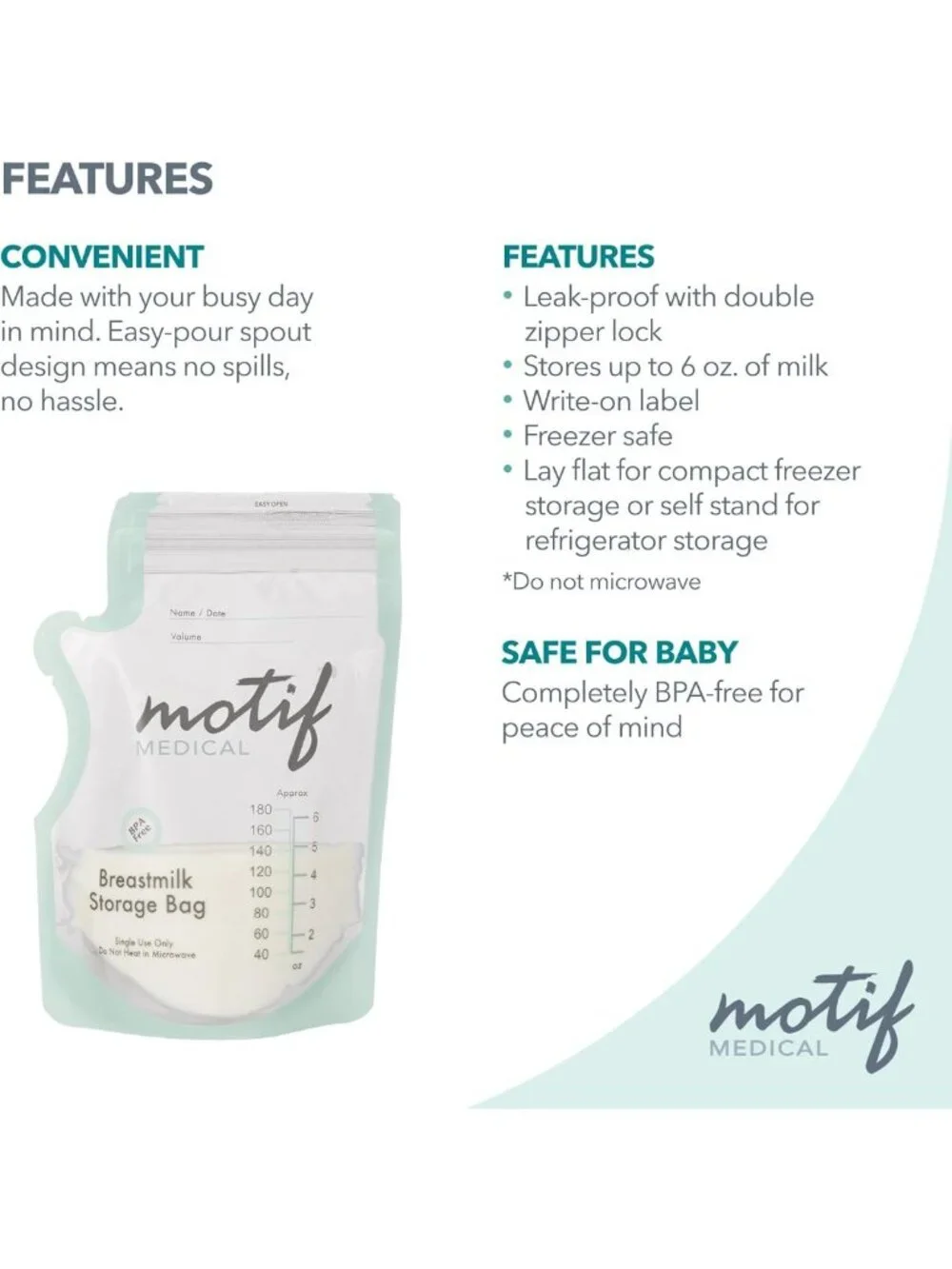 Breastmilk Storage Bags with Easy Pour Spout - Leak-Proof Freezer Bags, 100